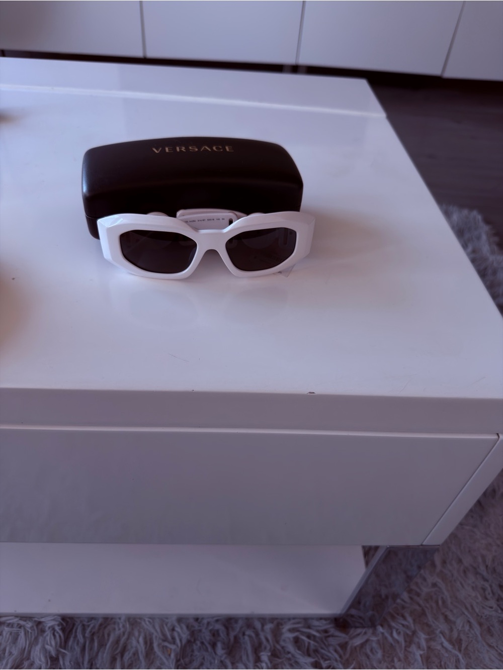 Versace White Frame Sunglasses with Black Lenses